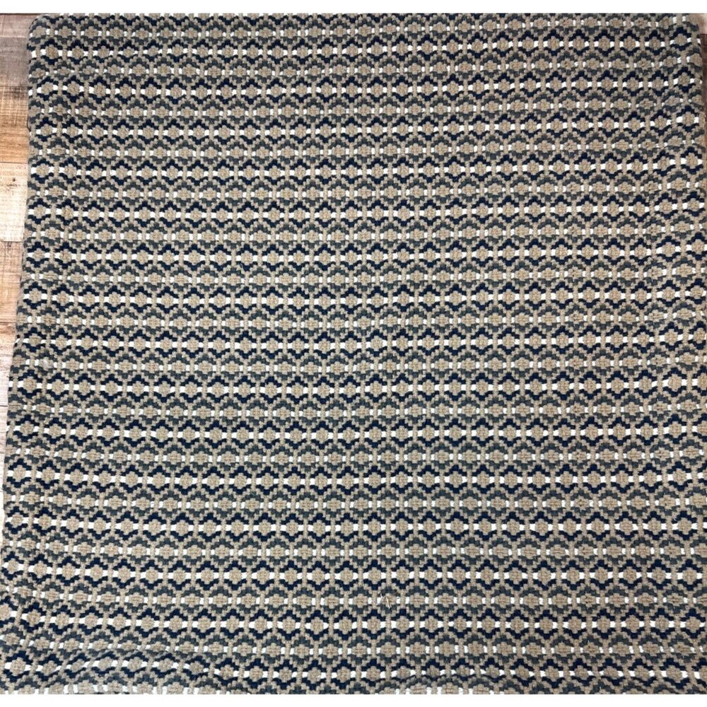 Ikea Zippered Pillow Cover Woven With Geometric Pattern Beige & Blue 18" X 18''